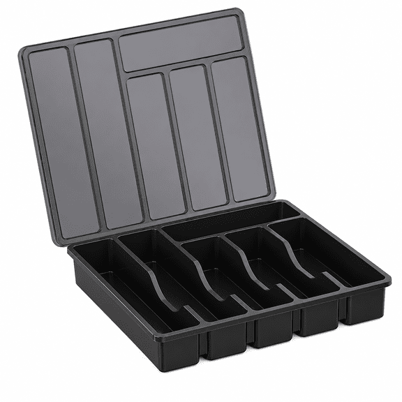 Utensil Holder for Countertop with Lid, Plastic Silverware Tray for Drawer, 5 Compartments, Flatware Organizer, Tableware Storage