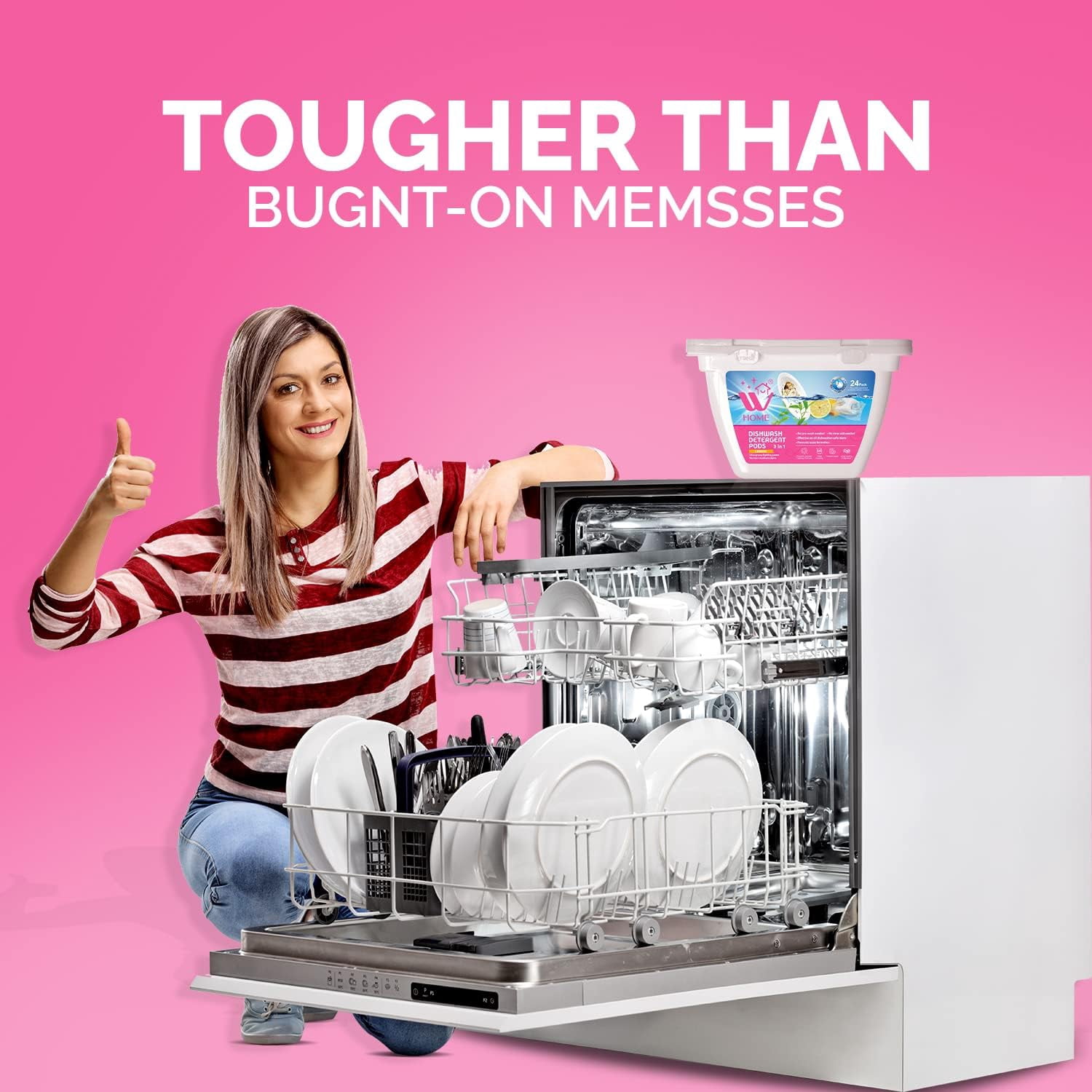 WBM Home 3-in-1 Dishwasher Pods - Powered Free & Clear Detergent for Residue-Free Dishes - 96 Count Total, 24 Pods/Each - Pack of 4
