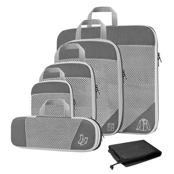 kowaku 1Set Compression Packing Cubes, Suitcase Organizers Carry on Luggage Luggage Organizer Storage Mesh Bags for Keeping Organized Breathable , Grey 6Pcs