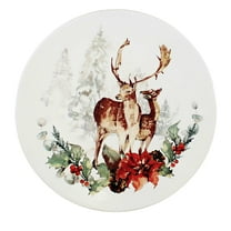 Tabletop Stag Snack/Dessert  Plate Dolomite Christmas Poinsettia Mx181403