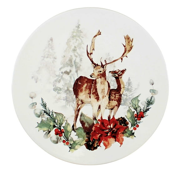 Tabletop Stag Snack/Dessert  Plate Dolomite Christmas Poinsettia Mx181403