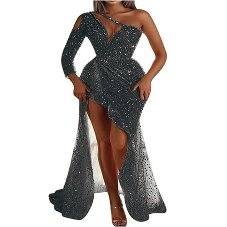 

Maternity Dress White Dress Women Women s Sexy and Elegant One-shoulder Backless Sequin Evening Dress for Dinner Dress Summer Dresses Womens Dress Pants Summer Savings Black M