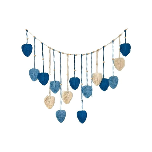 Tapiz de macramé,Tapiz de macramé para colgar en la pared,bohemio,hecho a mano,Decoración de pared bohemia tejida con flecos colgantes para apartamento,Inicio Sala de estar Decoraciones Azul