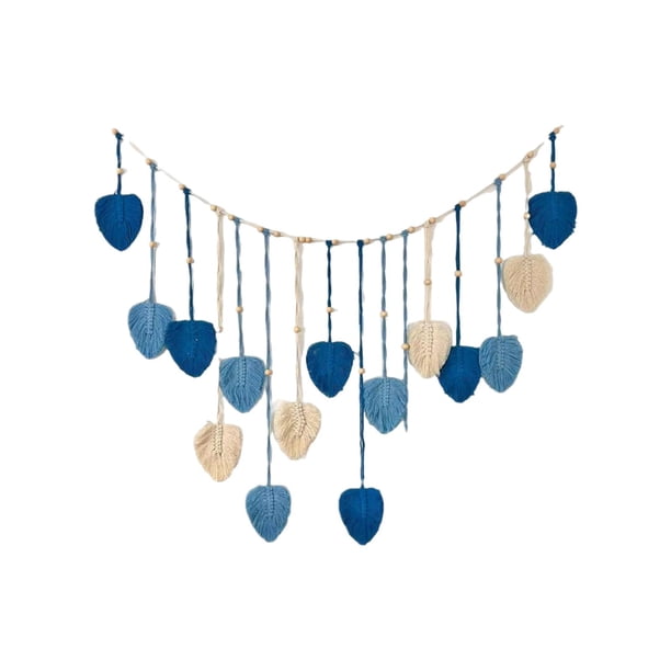 Tapiz de macramé,Tapiz de macramé para colgar en la pared,bohemio,hecho a mano,Decoración de pared bohemia tejida con flecos colgantes para apartamento,Inicio Sala de estar Decoraciones Azul