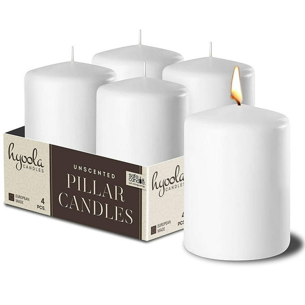 HYOOLA Unscented Smokeless 2x4 inch White Pillar Candles 4 pack