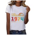 thumbnail image 1 of TSADFHJI Chemises pour Femmes TTG Grande Taille T-Shirt d'Été Imprimé Col Rond Manches Courtes 1974 m Blanc, 1 of 5
