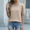 thumbnail image 6 of Womens Summer Short Sleeve Tops Crew Neck Lightweight Pullover Sweaters Loose Dressy Casual Blouse Basic Clothes Brown M, 6 of 6