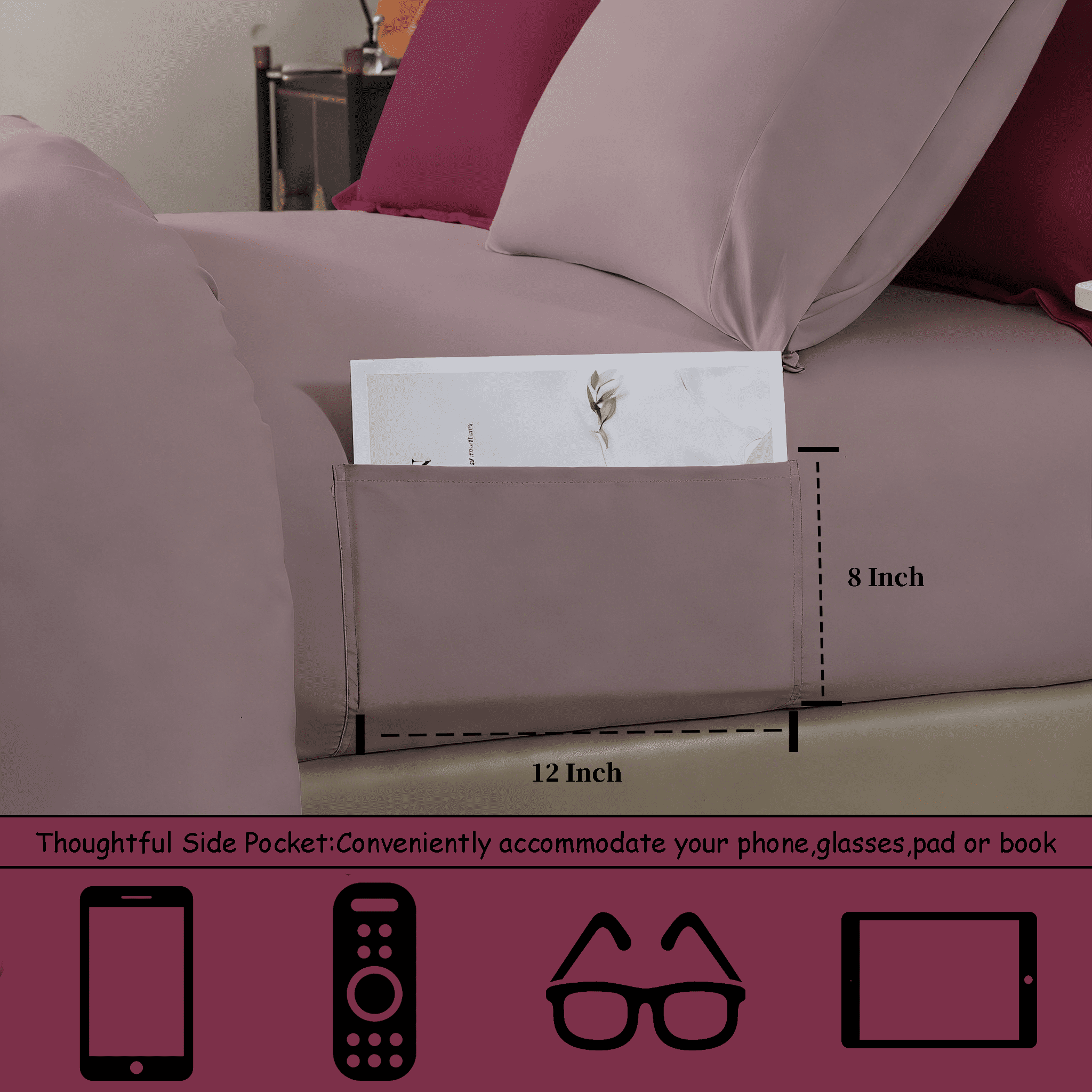 Bedtreat Twin Comforter Sets，5-Pieces Reversible Bedding Sets，Bed in a Bag with Comforter， Flat Sheet and Fitted Sheet, Pillowcase & Sham，Burnished Lilac/Amaranth