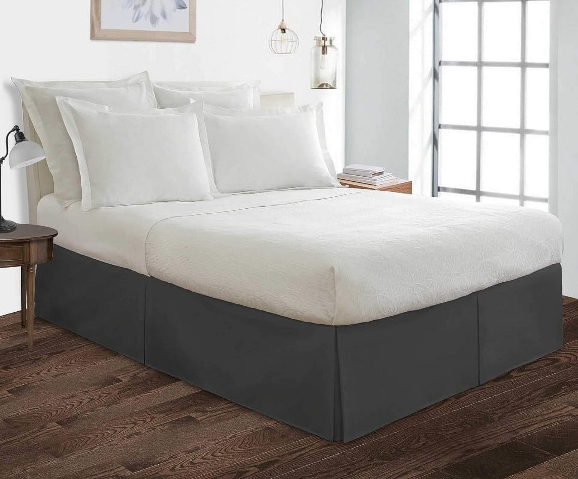BEDDING BEGS- 100% Microfiber- Pleated Bed Skirt with 15" Tailored Drop - Hotel Luxury Bedskirt- Super Soft & Wrinkle Free-King Size- Dark Grey Solid