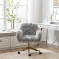 thumbnail image 5 of KCC Fluffy Office Desk Chair, Faux Fur Modern Swivel Armchair with Wheels, Soft Comfy Fuzzy Elegant Accent Makeup Vanity Chairs for Women Girls, Home Living Dressing Room Bedroom, Gray, 5 of 8
