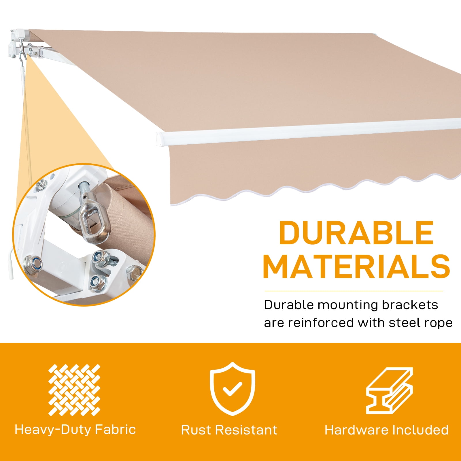 Ktaxon 13 x 8 Ft  Manual Retractable Patio Awning,  Adjustable Outdoor Awing Sunshade Shelter with Aluminum Alloy,  280g/m² UV & Water-Resistant Fabric for Deck, Balcony - Khaki