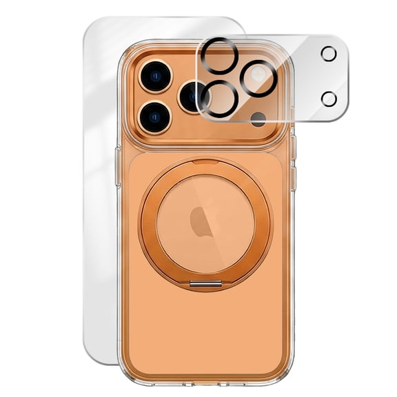Allytechgroup for iPhone 17 Pro Max Case with Magnetic Stand, 1x Screen Protector 1x Camera Lens Protector [Compatible with Magsafe] Clear Back Cover Anti-Yellow for Apple iPhone 17 Pro Max,Orange