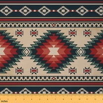 Castle Fairy Tribal Aztec Fabric by the Yard 2 Yard,Green Red Sewing Fabric,Bohemian Theme Home Decor Fabric by the Yard,Breathable Exotic Style Home Decor