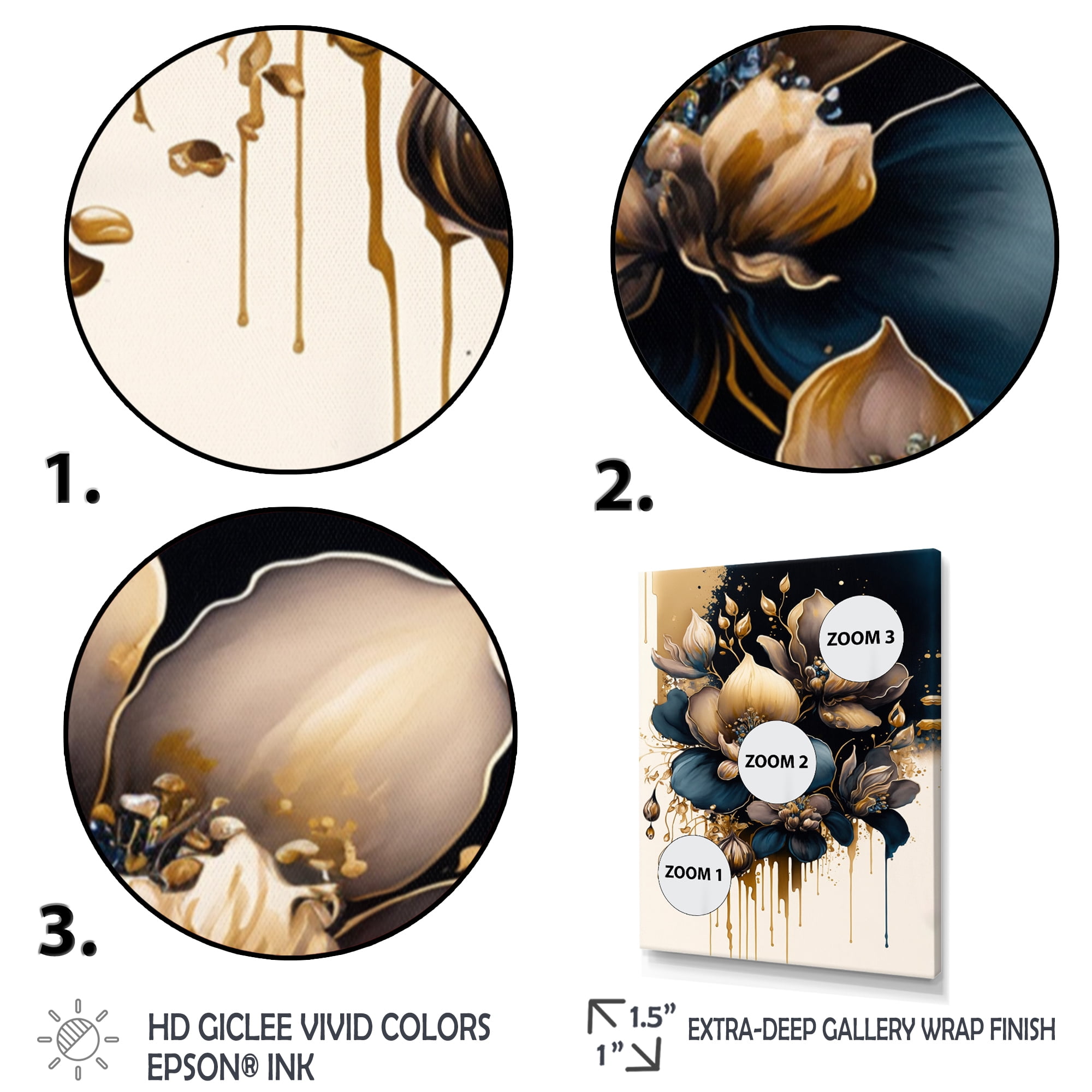 Designart Blue And Gold Orchid Flowers Canvas Wall Art