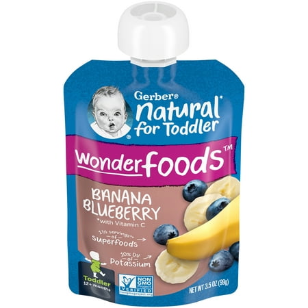 Gerber Toddler Food, Banana Blueberry, 3.5 oz Pouches (12 Pack)