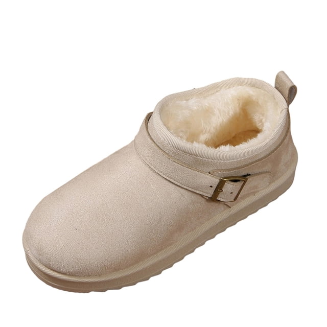 Wdhugt Snow Boots For Women Round Toe Faux Fur With Belt Buckle Accent Casual Slip-On In Pu Material Available In Us Size 7