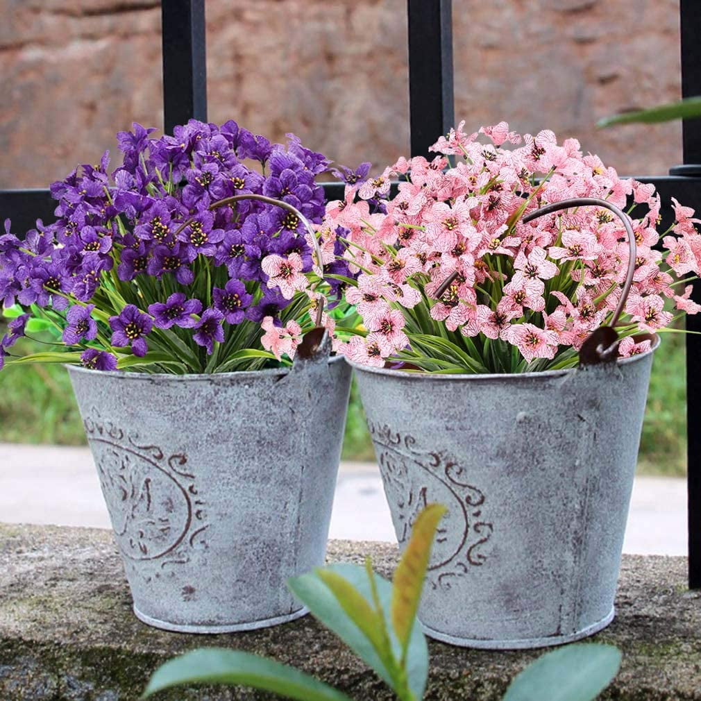 20 Bundles Outdoor Artificial Flowers UV Resistant No Fade Fake Violet Flowers for Indoor Outside Hanging Plants Garden Patio Porch Window Box Home Wedding Farmhouse Decor (Blue)