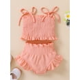 thumbnail image 2 of Franhais Infant Girls Two-Piece Clothes Outfit, Tie-Up Spaghetti Strap Sleeveless Ruched Solid Color Tank Tops + Shorts, 2 of 8