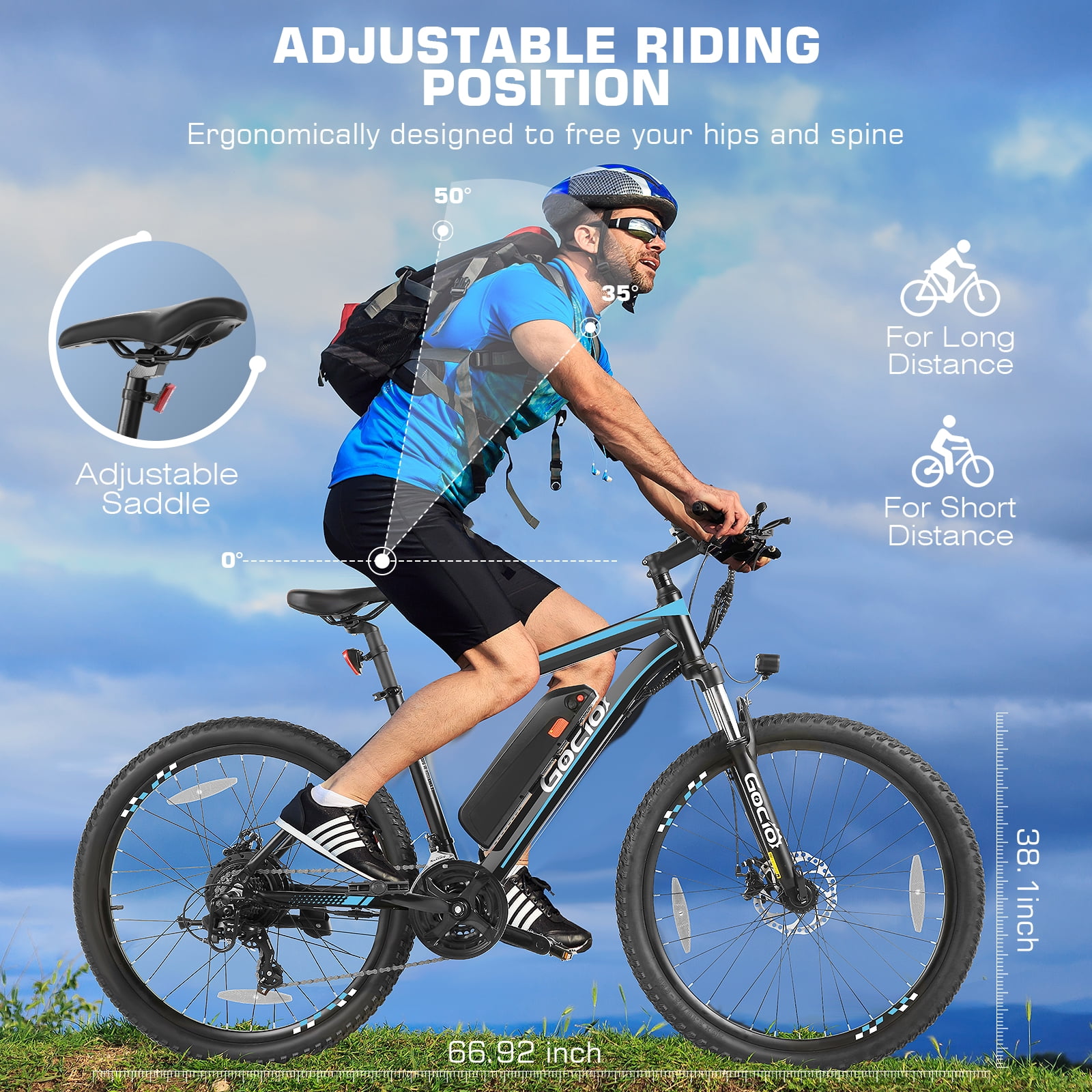 Gocio 500W 26" Electric Bike, 2.1" Electric Mountain Bike for Adults, 499Wh 48V 10.4Ah Battery 19.8MPH 3H Fast Charge Ebike, LCD Display, Lockable Suspension Fork, Shimano 21 Speed UL2849 Certified