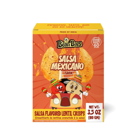 Bean Bites | Salsa Mexicano Lentil Crisp 3.53 oz (100 g) | Round Crunchy Crisps | Heat in Oven (up to 60 secs), Plant Based Protein, Vegan Crisps, Healthy Poppadom Snack By Pride of India