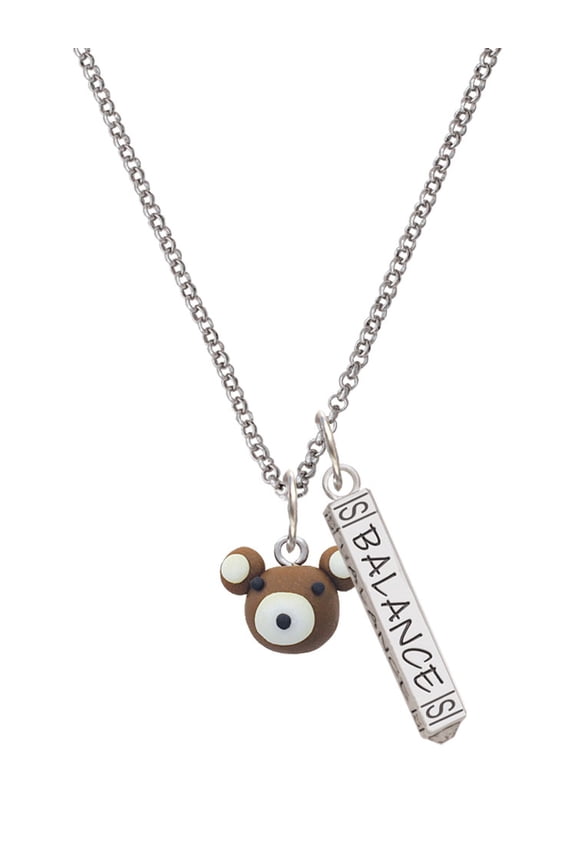 Fimo Clay Teddy Bear Silvertone Balance Bar Charm Necklace, 23"