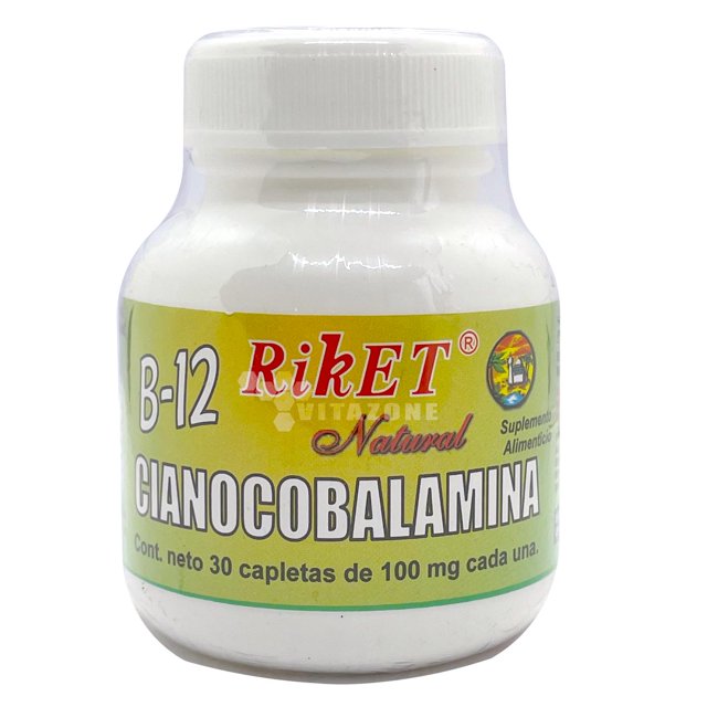 Vitamina B12 Cianocobalamina 30 capletas de 100 mg Riket Riket RIKETVITAMINAB12