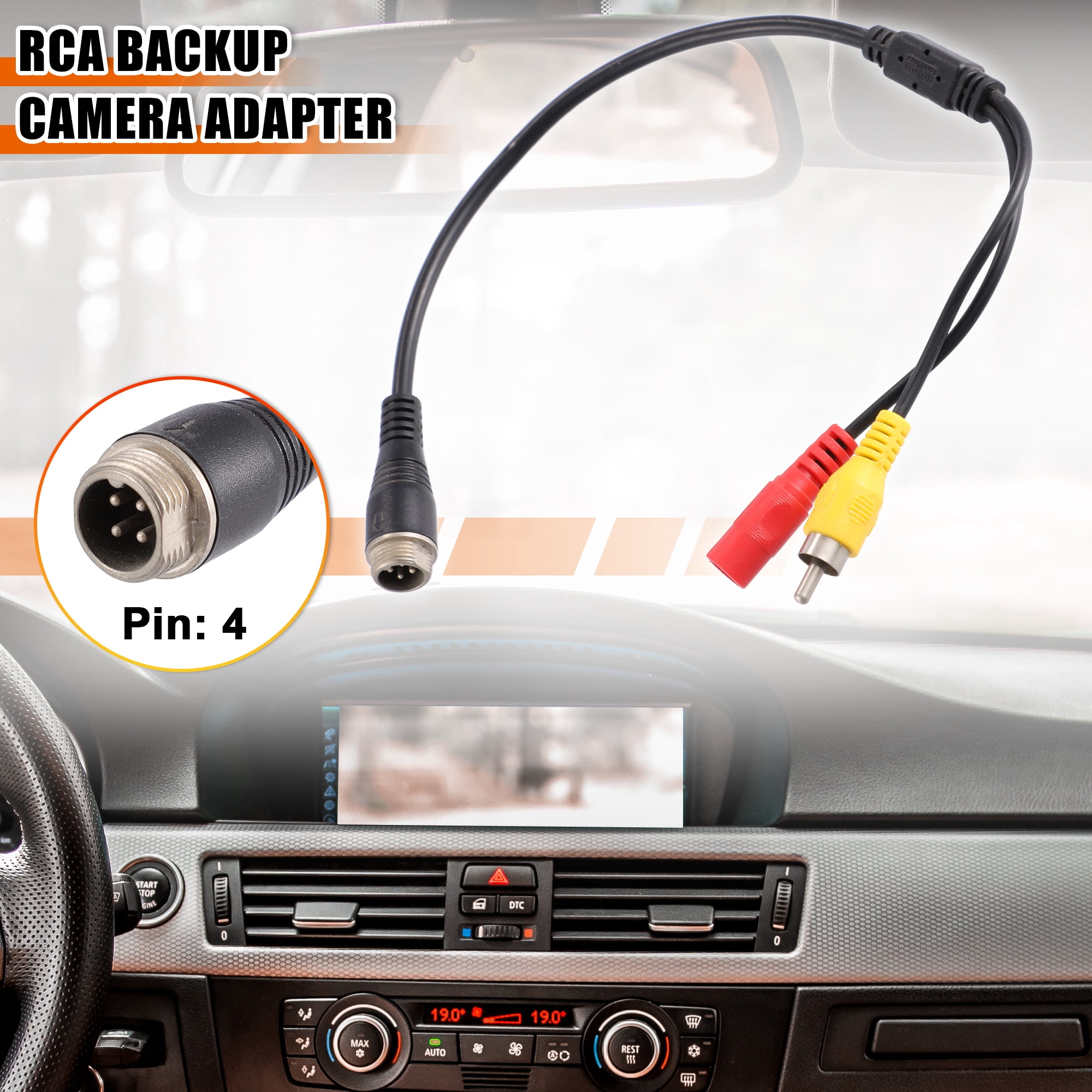 Unique Bargains Car Camera Adapter Male to RCA AV Male DC Female Connector