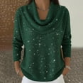 thumbnail image 2 of WTXUE Women's Sequin Christmas Cowl Neck Pullover Sweater Shiny Sweater Elegant Casual Sweater Fashion Long Sleeve Oversized Tunic Tops Winter Outwear Blackish Green L, 2 of 9