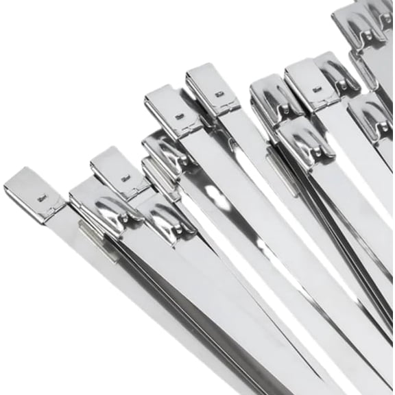 BDKWID-Metal Zip Ties (100PCS, 11.8Inch), Heavy Duty 304 Stainless Steel, Self-locking Cable Ties for Exhaust Wrap, Auto Repair, Pipe & Chain Link Fence, Heat Resistant & Durable