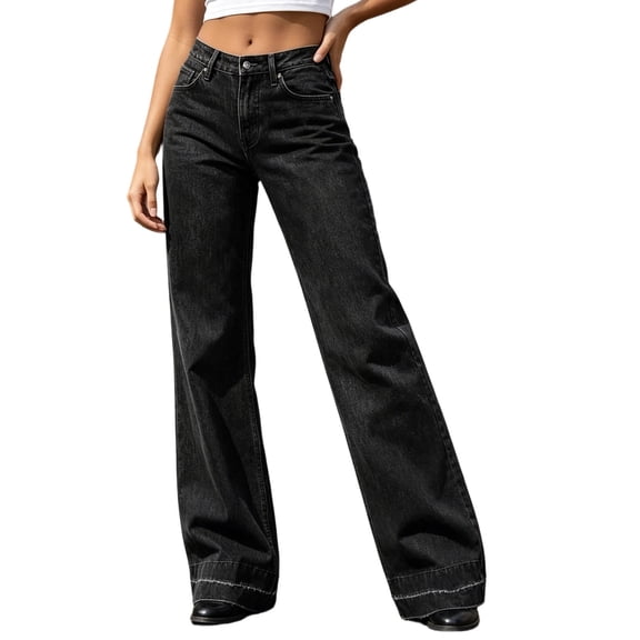 ClodeEU Women Low Rise Straight Leg Flare Bootcut Jeans,Casual Vintage Bell Bottom Denim Pants Black,Women's Plus L