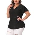 thumbnail image 5 of Agnes Orinda Women's Plus Size Flare Sleeve Blouse V Neck Spring Summer Hollow T-Shirt Tops 3X Black, 5 of 7