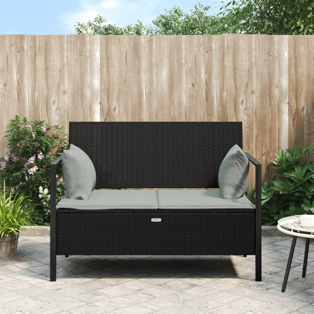 vidaXL Banc de Jardin 2 Places avec Coussins en Rotin Poly Noir