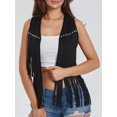 thumbnail image 5 of Women 70s Hippie Fringe Waistcoat Vest Sleeveless Cowgirl Tassel Rhinestone Vest Faux Suede Western Jacket Cardigan, 5 of 7