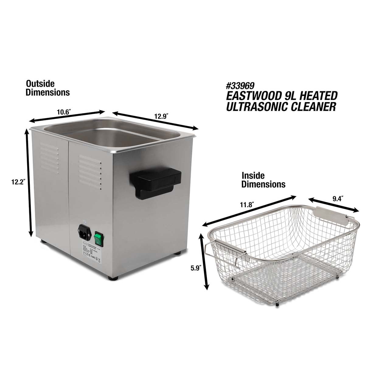 Eastwood 9L Heated Ultrasonic Cleaner with Degas