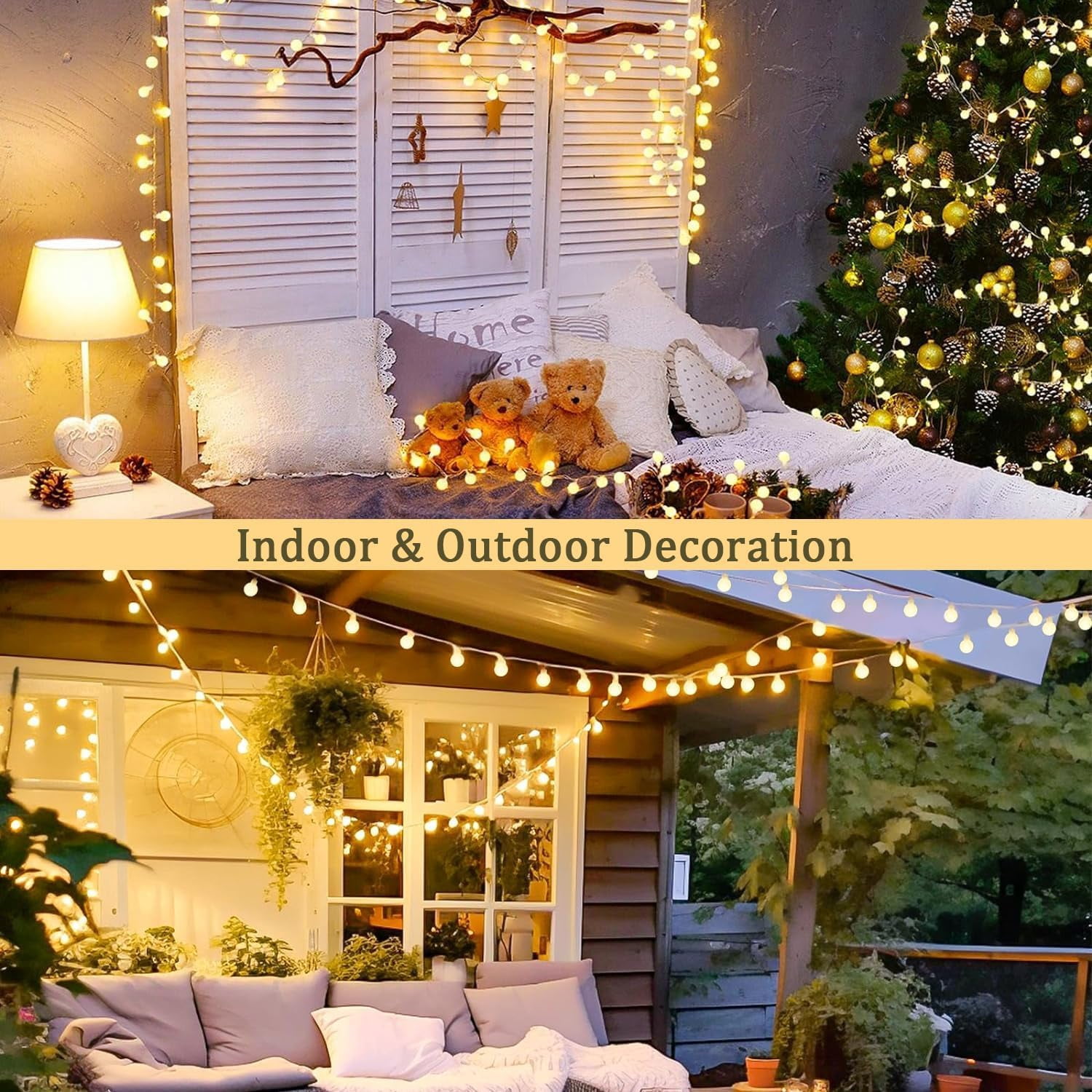 JMEXSUSS 100 LED Connectable Globe String Lights Indoor Bedroom, 33ft Warm White Christmas Lights Plug in with Remote, 8 Mode Hanging Fairy Lights Outdoor for Room Classroom Party Tree Christmas Deco