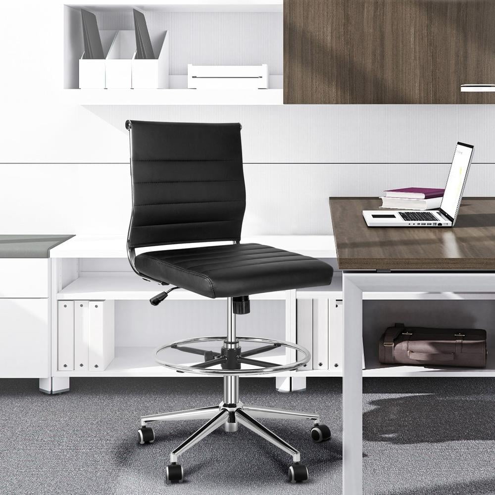 Okeysen Tall Drafting Desk Chair, Urban Adult Leather Armless Office Chair, Adjustable Foot Ring, Black (Set of 1)