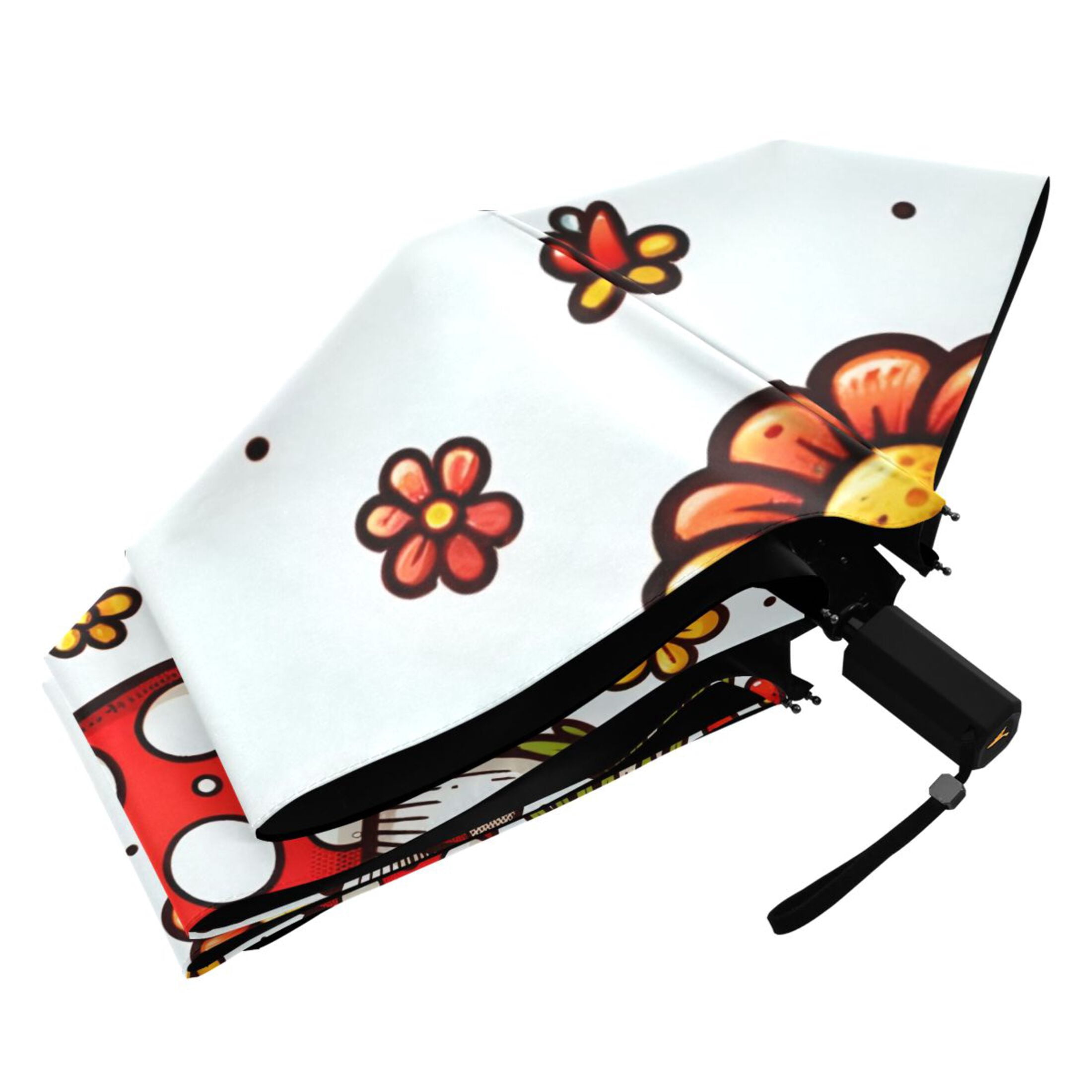 Cute Mushroom and Flowers Compact Sun Umbrella Windproof Travel Umbrellas for Rain Strong Portable UV Protection