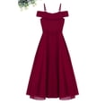 thumbnail image 4 of inhzoy Girls Junior Cold Shoulder V Neck Wedding Bridesmaid Dress Formal Party Evening Gowns Burgundy 12, 4 of 8