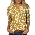 thumbnail image 2 of Summer Saving Clearance 2024! POTETI Women Shirts Clearance Under $10 Yellow Printed T-shirt Mid-length 3/4 Sleeves Blouse Round Neck Casual Tops, 2 of 4