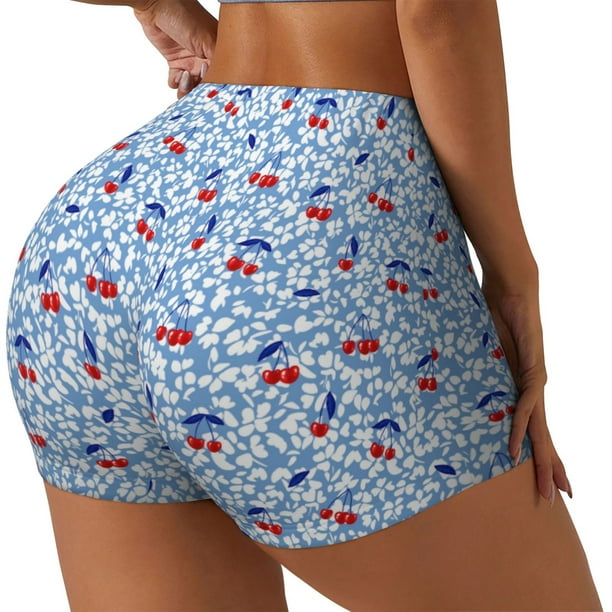 Fotbe Red Cherries Shorts Sin Costuras – Shorts Deportivos de Cintura Alta para Mujer, Elásticos para Gimnasio, Yoga, Running o Ciclismo-X-Large