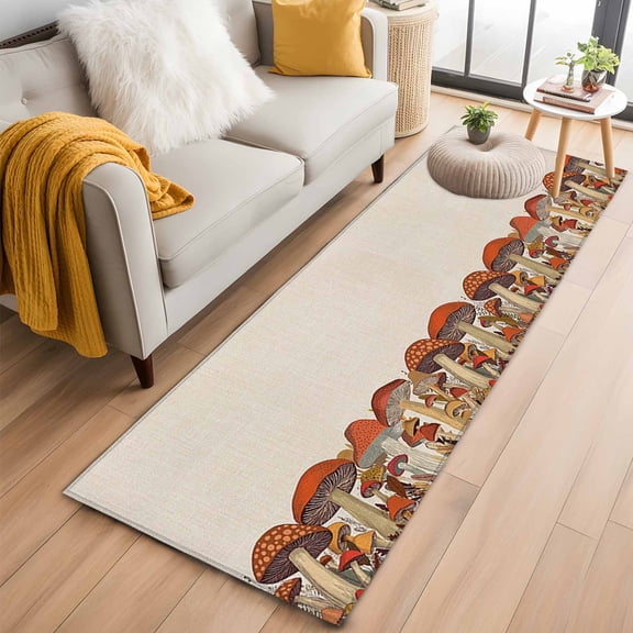 2'x6' Rug Runners for Hallways Kitchen, Fall Mushroom Non Slip Entryway Beside Floor Carpet Runner, Thanksgiving Botanical Farmhouse Burlap Washable Laundry Room Bedroom Throw Rugs Mat for Family Pet