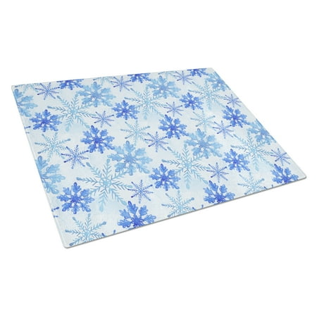 

Caroline s Treasures Blue Snowflakes Watercolor Glass Cutting Board Large
