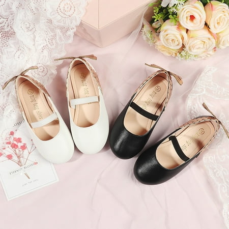 

nsendm Children Shoes Leather Single Shoes Simple Wave Elastic Belt Children Dance Shoes Flat Shoes Girls Toddler Walking Shoes White 5.5 Years
