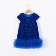 thumbnail image 3 of Hotiary Toddler Baby Girl Glitter Sequin Dress Kids Sparkly Fancy Ruffle Short Sleeve Holiday Festival Tulle Dress Children Birthday Party Princess Dress Blue for 2-8Y, 3 of 5