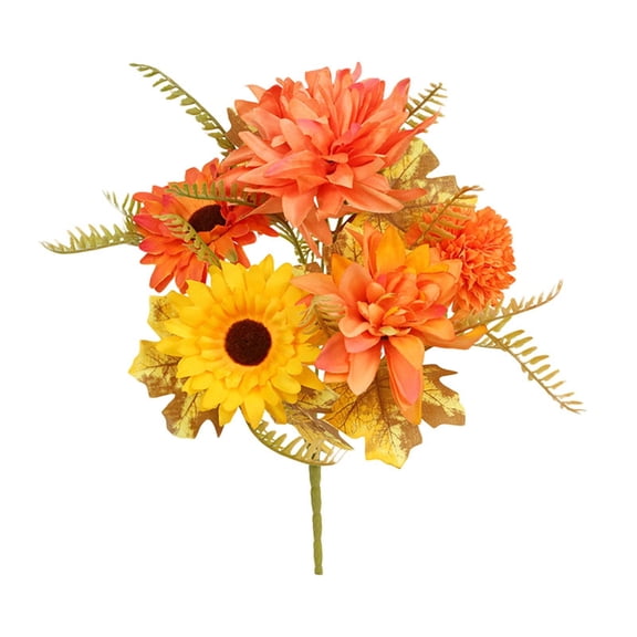 6 Bundles Artificial Fall Flowers 13.77 Inch Outdoor Decorations Maple Leaves Stems with Sunflower Heads for Thanksgiving Floral Arrangement Centerpiece Wreath Home Decor
