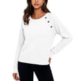thumbnail image 4 of cocolona Long Sleeve Tops for Women Crew Neck Solid Color Basic Tee Decorative Button Casual Fall Outfits, 4 of 6