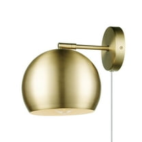 Novogratz x Globe Willow 1-Light Plug-in or Hardwire Matte Brass Wall Sconce, White Fabric Cord, On/Off Rocker Switch, Indoor