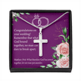 thumbnail image 1 of Collier Croix Message de Mariage Encouragement Chrétien Matthieu 19:6 avec Pendentif en Acier Inoxydable, 1 of 7