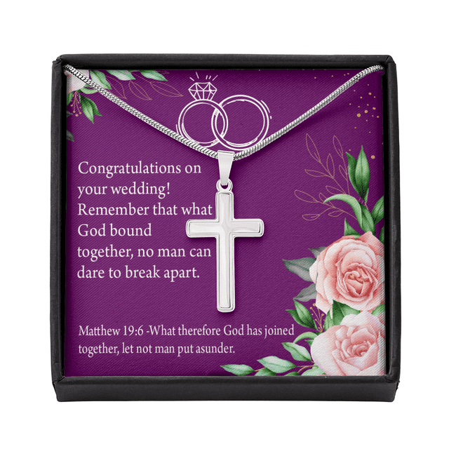Collier Croix Message de Mariage Encouragement Chrétien Matthieu 19:6 avec Pendentif en Acier Inoxydable