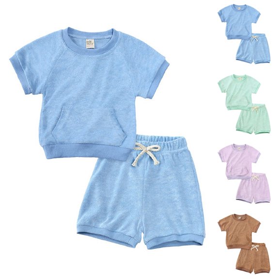 WELOIJEVBE Boys 2 Piece Set Casual Toddler Boys Spring Summer Short Sleeve T-Shirt and Shorts Boys Clothes 1-2 Years